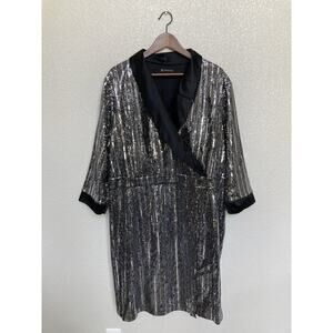 INC Womens Size 3x Mirror Ball Blink Dress silver metallic sequins a line party